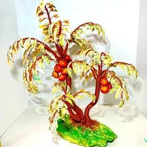 VINTAGE SEA SHELL COPPER WIRED TREE SCULPTURE